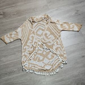 Chic Tan and White Tassel Cardigan
